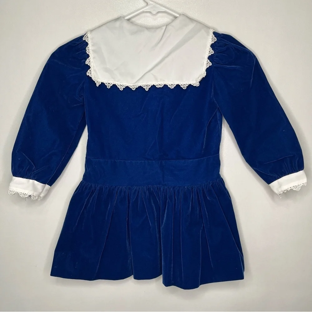 Vtg Bonnie Jean Sailor Dress Blue Velvet